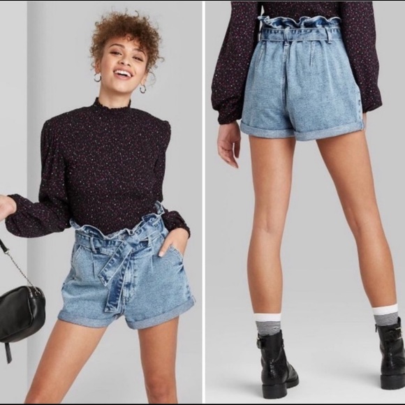 wild fable Pants - Wild Fable | High Rise Belted Paper Bag Denim Jean Shorts
